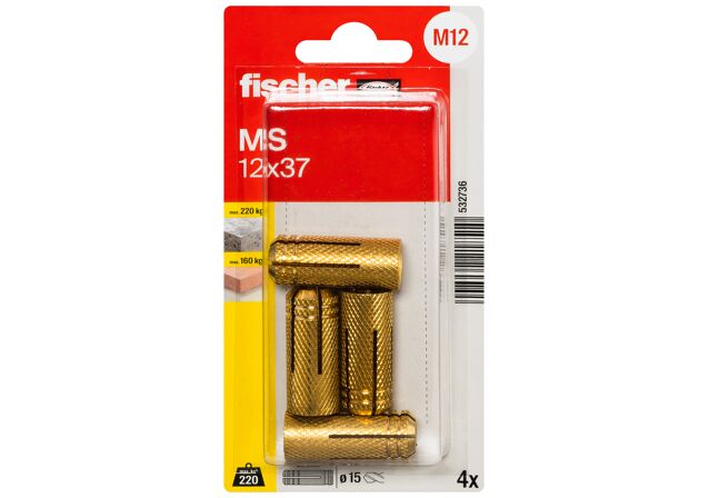 Packaging: "fischer Brass fixing MS 12 x 37 K SB-card"