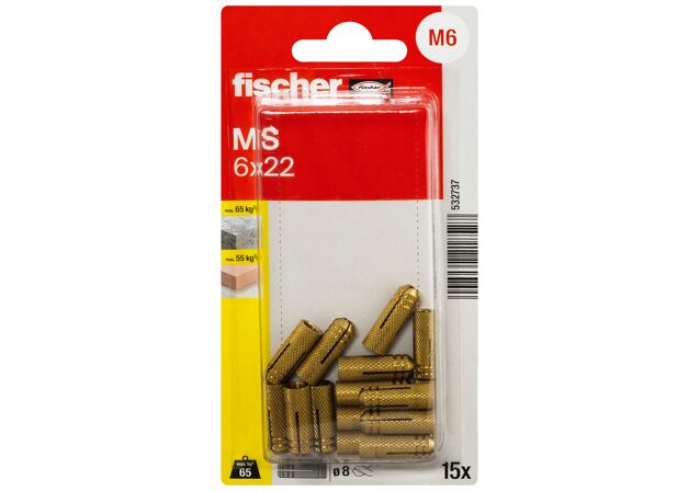 Packaging: "fischer Brass fixing MS 6 x 22 K SB-card"