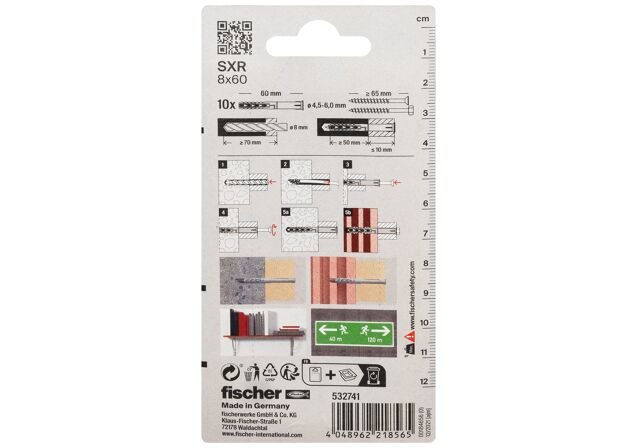 Packaging: "fischer rögzítődübel SXR 8 x 60 K SB-card"