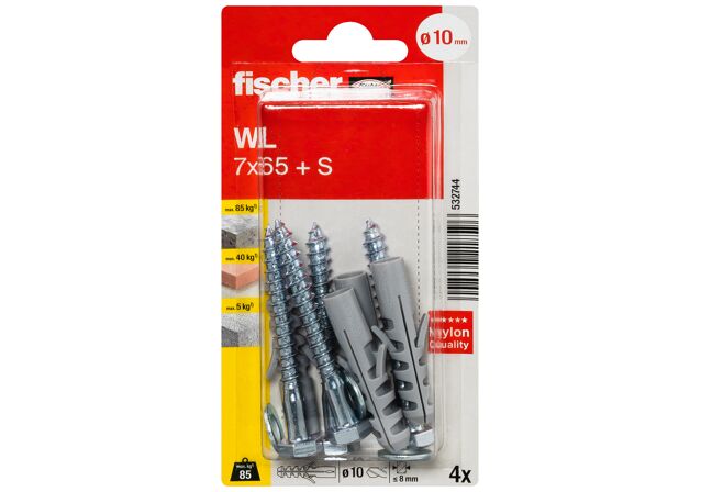 Packaging: "fischer WC and sanitary fixing WL 7 x 65 + S K SB-card"