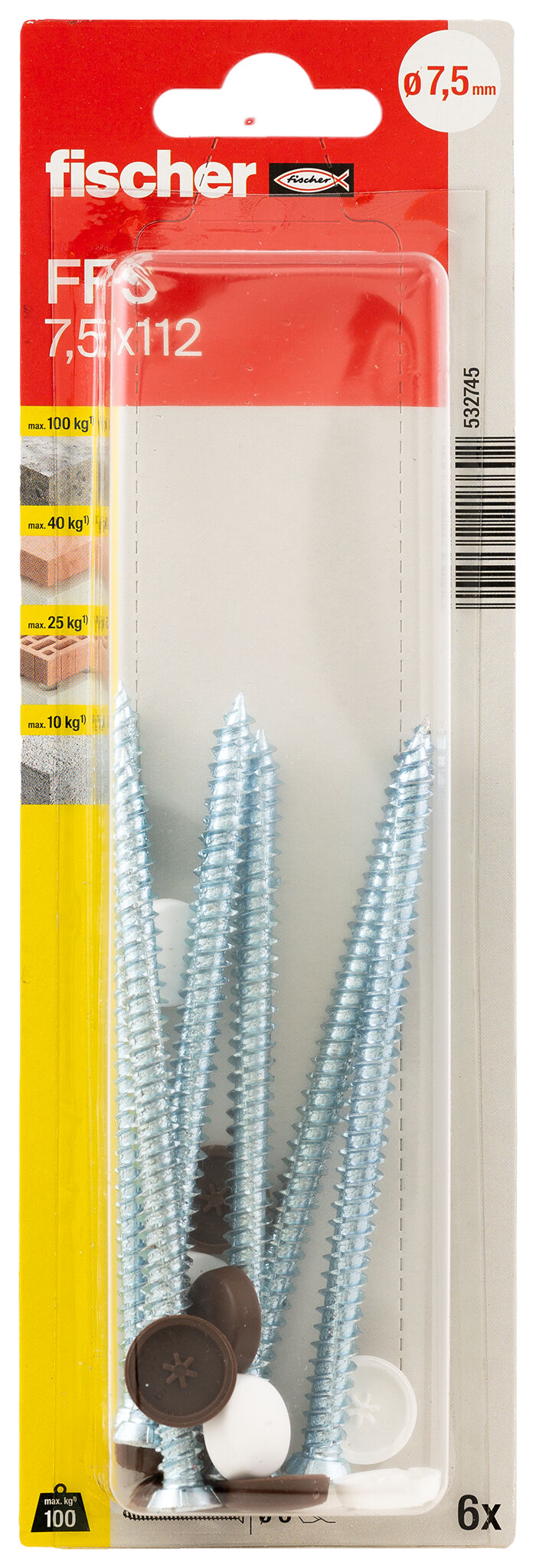 Packaging: "fischer Window frame screws FFS 7.5 x 112 TX30 K SB-card"