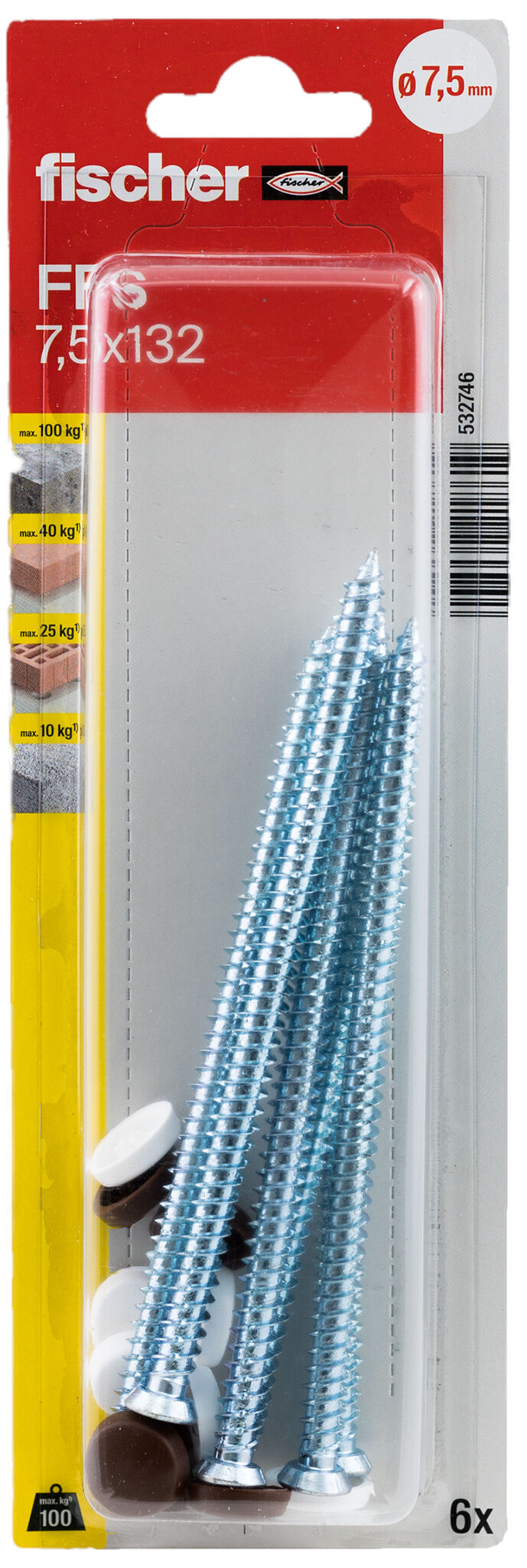 Packaging: "fischer Window frame screws FFS 7.5 x 132 TX30 K SB-card"