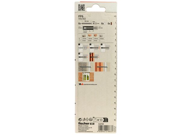 Packaging: "fischer Pencere çerçeve vidaları FFS 7,5 x 182 TX30 K SB kart"
