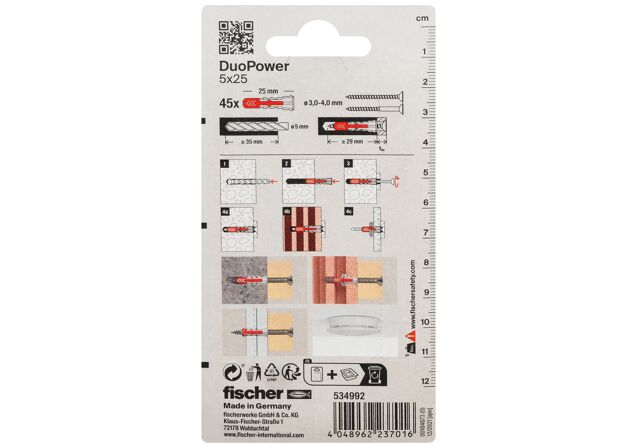 Packaging: "Cheville tous matériaux fischer DuoPower 5x25 sans vis"