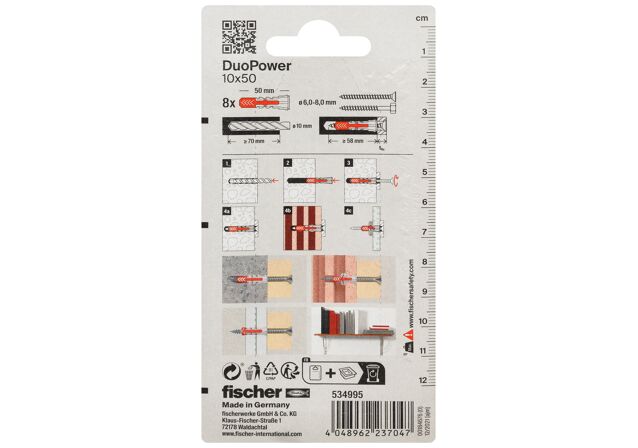 Packaging: "Cheville tous matériaux fischer DuoPower 10x50 sans vis"