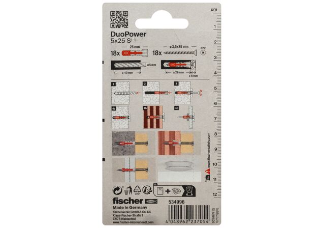 Packaging: "fischer DuoPower 5 x 25 S, 스크류 동봉"