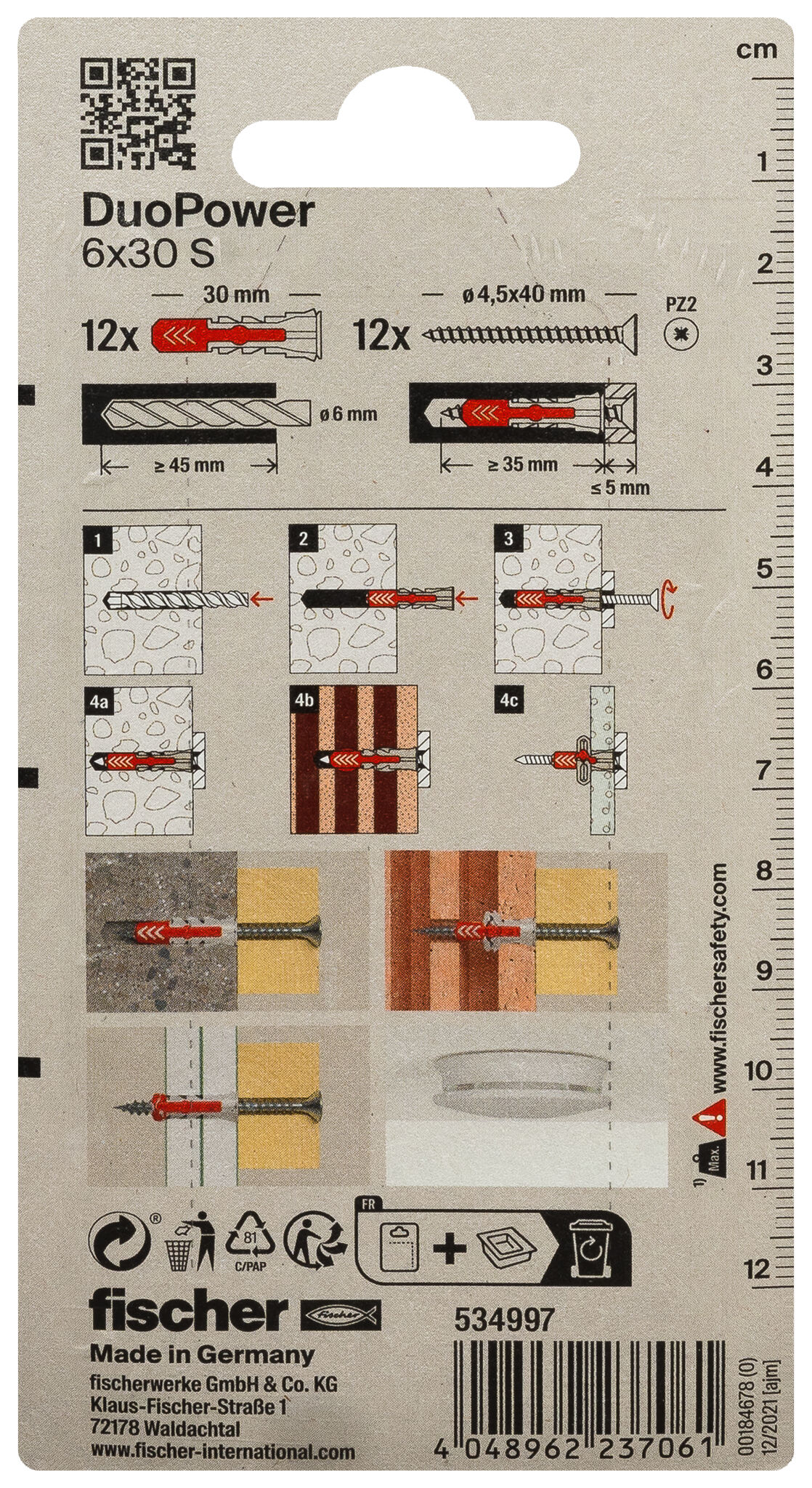 Packaging: "fischer DuoPower 6 x 30 S with screw"