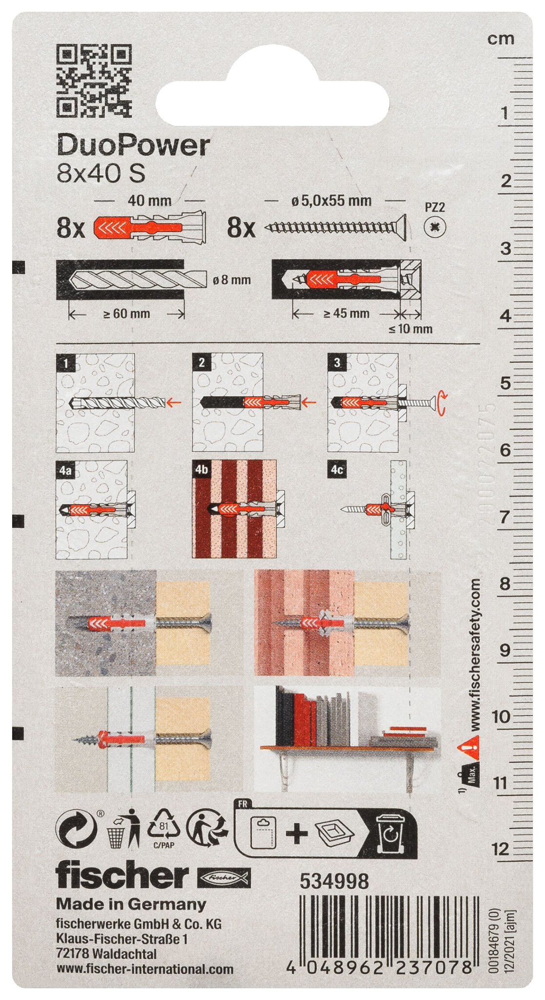 Packaging: "fischer DuoPower 8 x 40 S with screw"