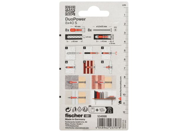 Packaging: "fischer DuoPower 8 x 40 S com parafuso"
