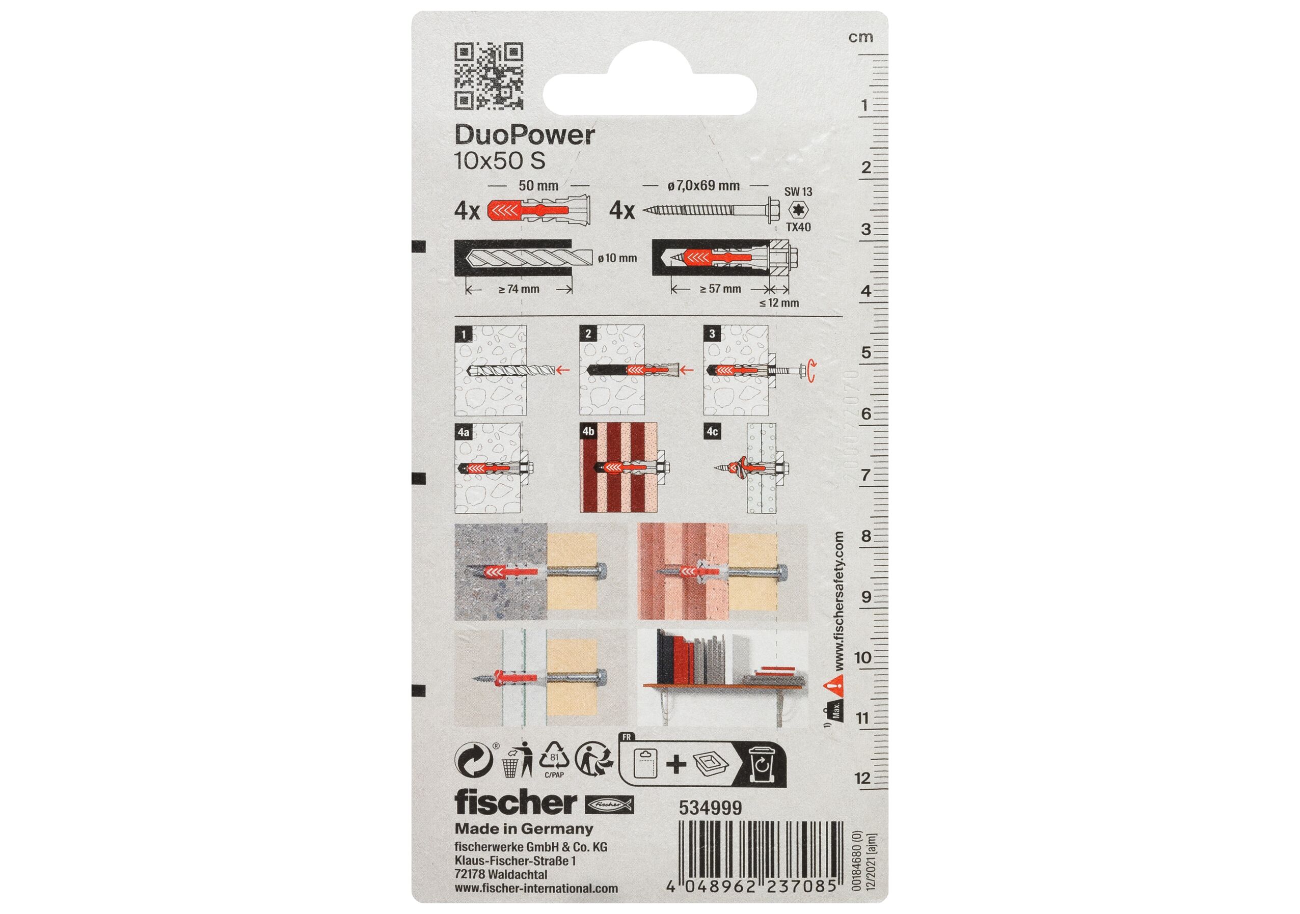 Fischer Duopower 10 X 50mm Taco Autoserv Wall Plug Anchors - Heavy Duty Screw Anchors (Pack Of 25)