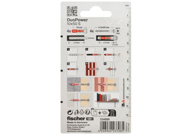 Packaging: "fischer DuoPower 10x50 met zeskantschroef"