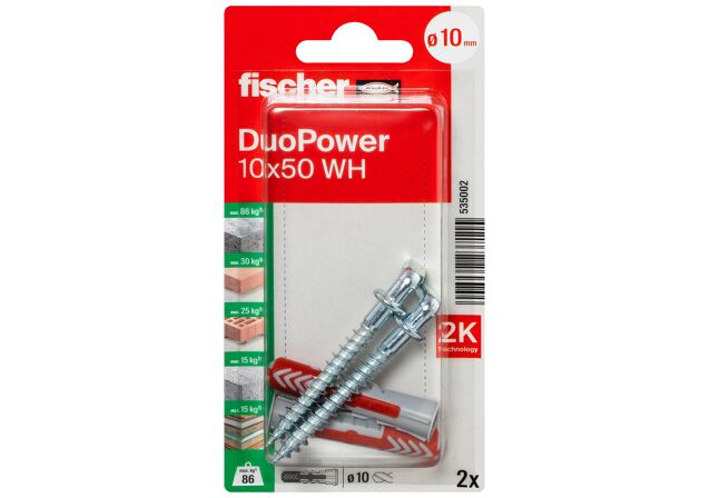 Packaging: "fischer DuoPower 10 x 50 WH with angle hook"
