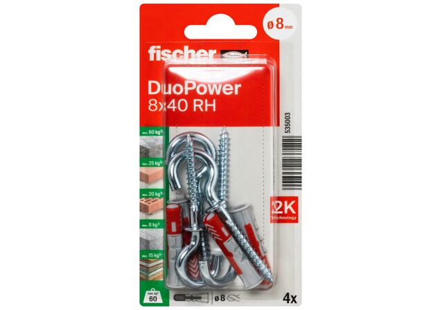 Packaging: "fischer DuoPower 8 x 40 RH with round hook"