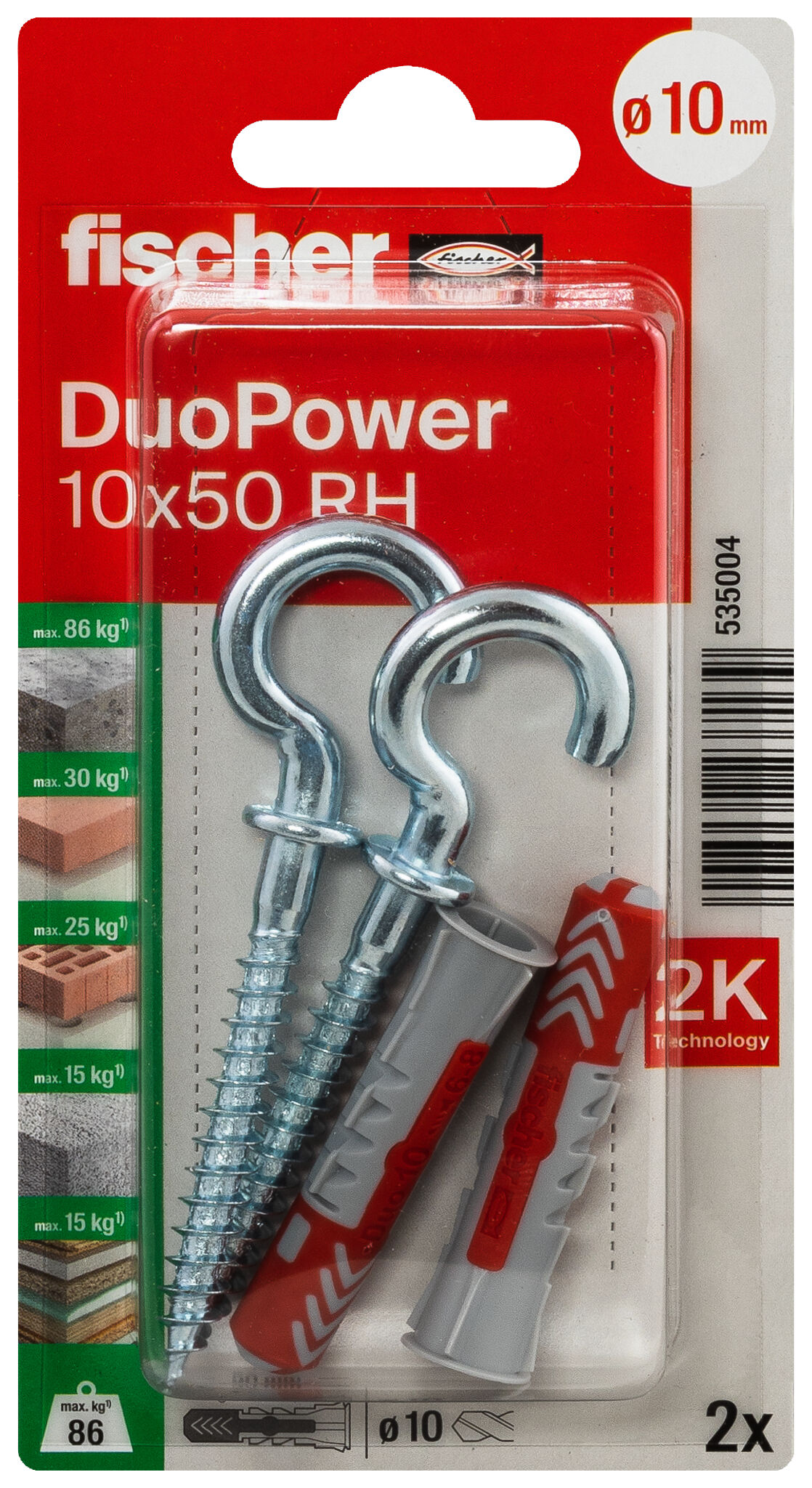 Packaging: "fischer DuoPower 10 x 50 RH with round hook"