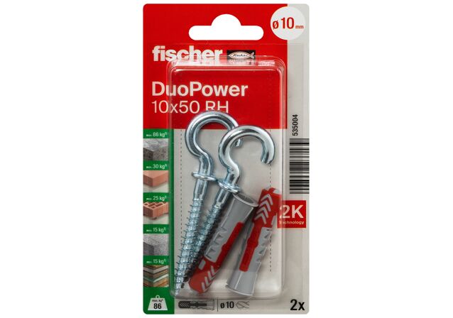 Packaging: "fischer DuoPower 10 x 50 RH, 원형 헤드 후크"