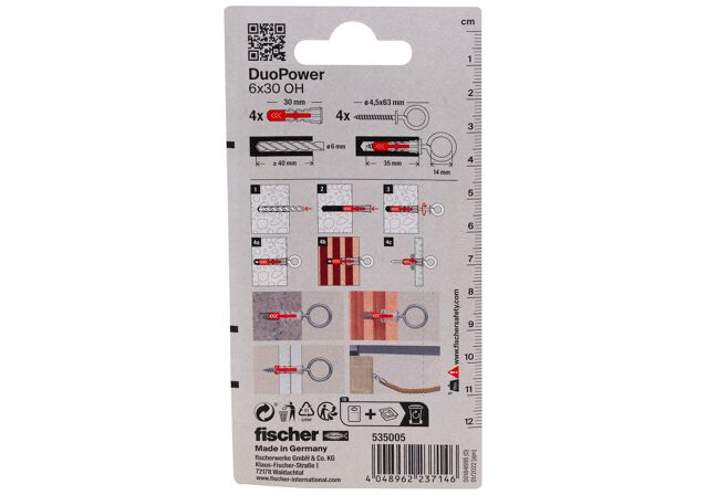 Packaging: "fischer DuoPower 6 x 30 OH med øjeskruer"