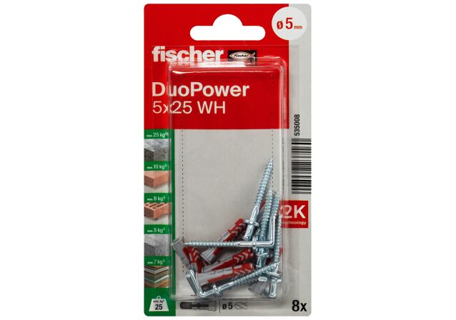 Συσκευασία: "fischer DuoPower 5x25 WH Νάιλον βύσμα με γωνία σε blister"