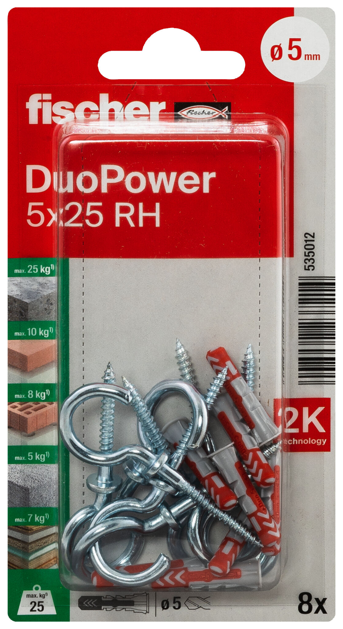 Packaging: "fischer DuoPower 5 x 25 RH with round hook"