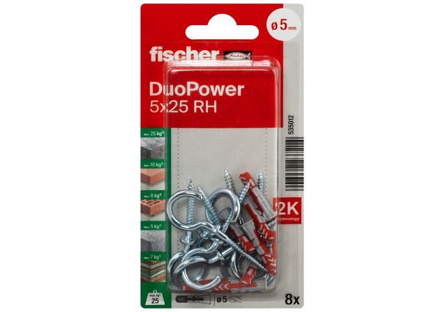 Packaging: "fischer DuoPower 5 x 25 RH with round hook"