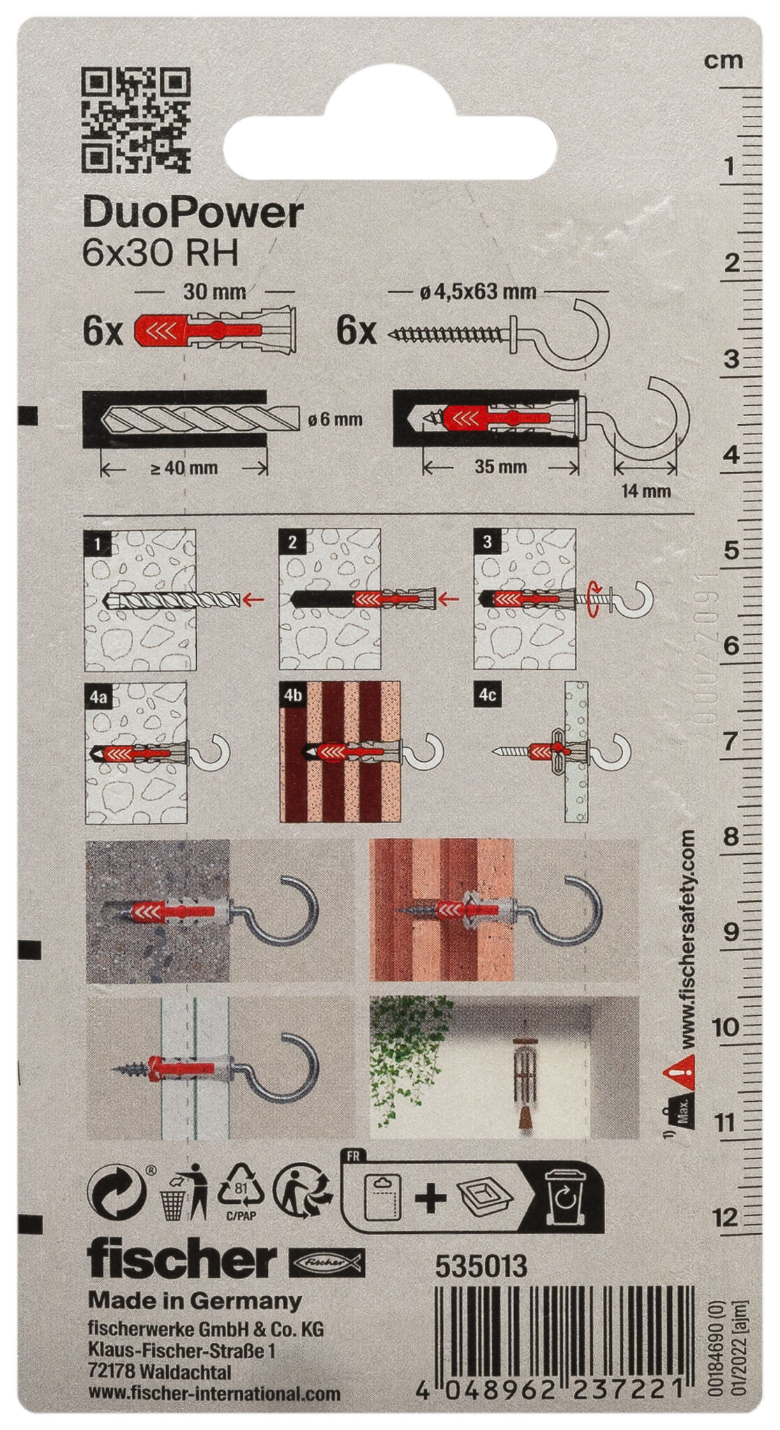 Packaging: "fischer DuoPower 6 x 30 RH with round hook"
