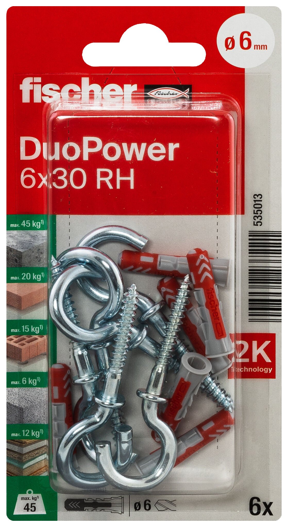 Packaging: "fischer DuoPower 6 x 30 RH with round hook"