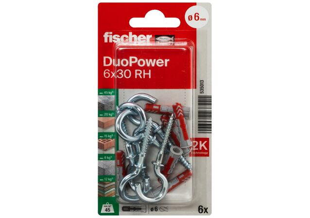 Emballasje: "fischer DuoPower universalplugg 6 x 30 RH med rund krok (NOBB 51938085)"