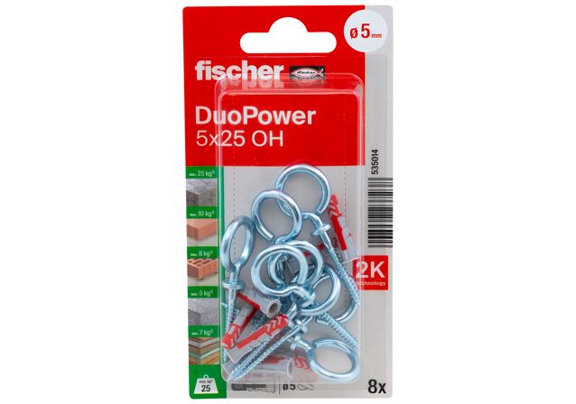 Packaging: "fischer DuoPower 5 x 25 OH with eye hook"