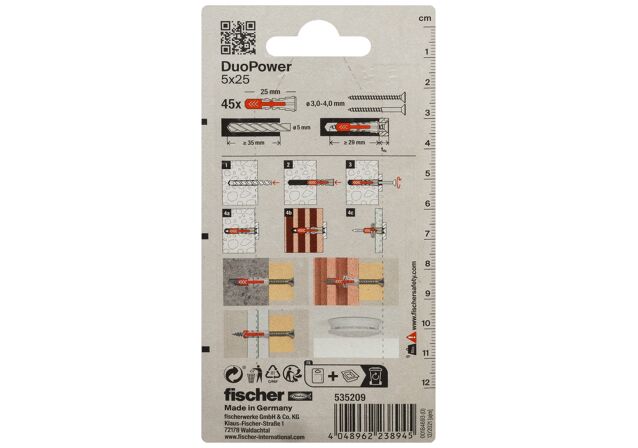 Packaging: "fischer DuoPower 5 x 25"