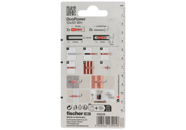 Packaging: "fischer DuoPower 10 x 50 WH, 각도 후크"