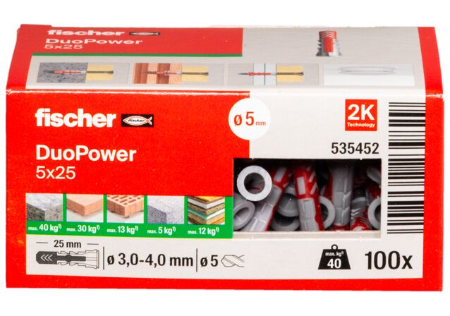 Συσκευασία: "fischer DuoPower 5x25 LD Νάιλον βύσμα"