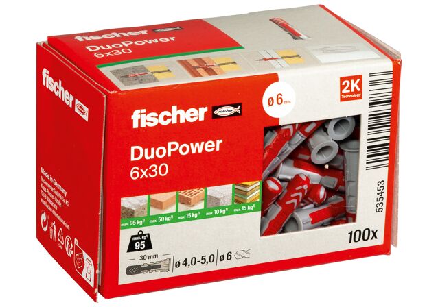 Packaging: "Cheville bi-matière DuoPower 6 x 30 sans vis, boîte à fenêtre"