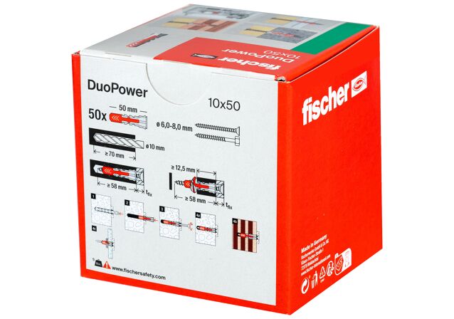 Packaging: "Cheville bi-matière DuoPower 10 x 50 sans vis, boîte à fenêtre"