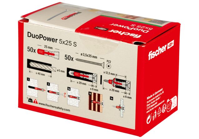 Packaging: "fischer 安全锚栓DuoPower 5 x 25 S LD 带螺钉"