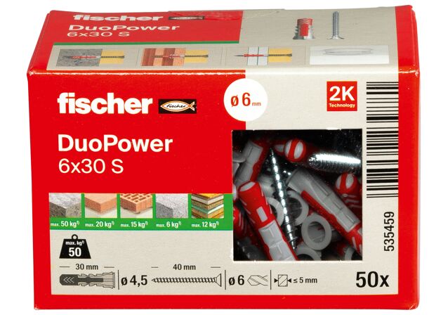Packaging: "fischer DuoPower 6 x 30 S LD cu șurub"