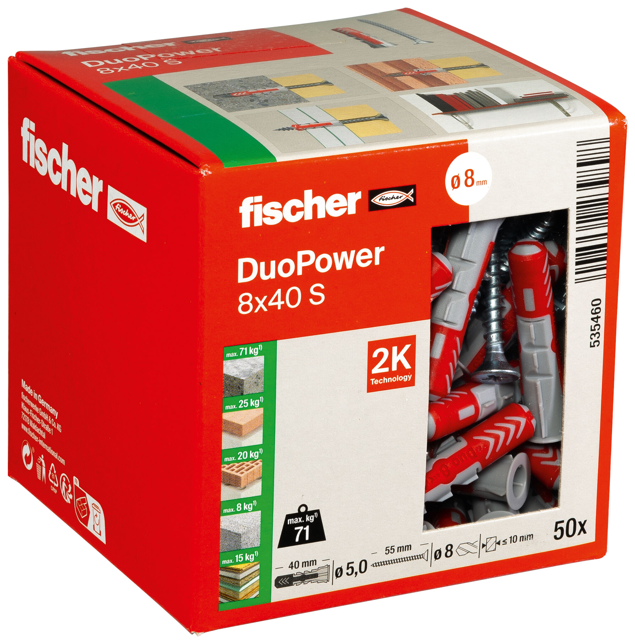 Packaging: "fischer DuoPower 8 x 40 S with screw"