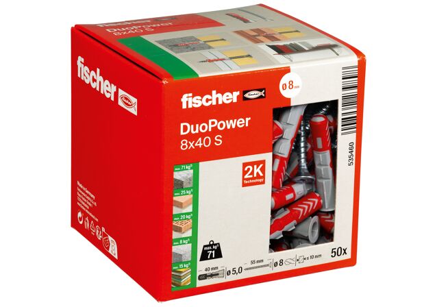 Verpackung: "fischer DuoPower 8 x 40 S mit Schraube"