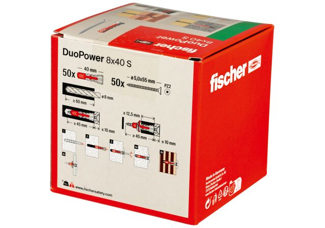 Συσκευασία: "fischer DuoPower 8x40 S Νάιλον βύσμα με βίδα"