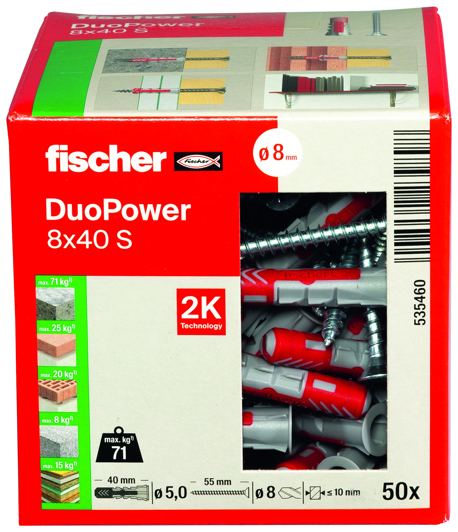 Packaging: "fischer DuoPower 8 x 40 S with screw"