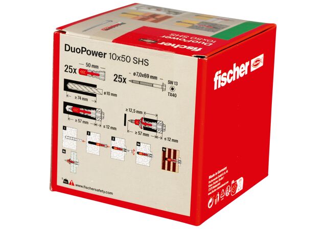 Packaging: "fischer 安全锚栓DuoPower 10 x 50 S LD 带安全螺钉"