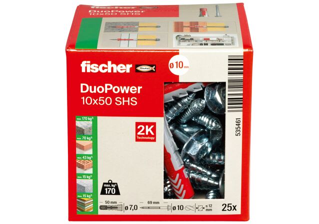 Packaging: "fischer DuoPower 10 x 50 S with safety screw"