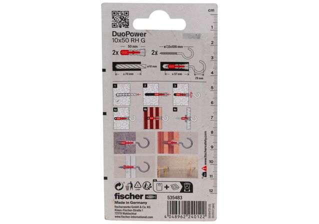 Packaging: "fischer DuoPower 10 x 50 RH G, 원형 헤드 후크"
