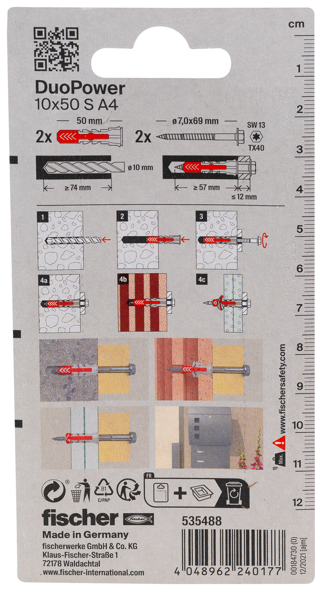 Packaging: "fischer DuoPower 10 x 50 S screw A4 stainless steel"