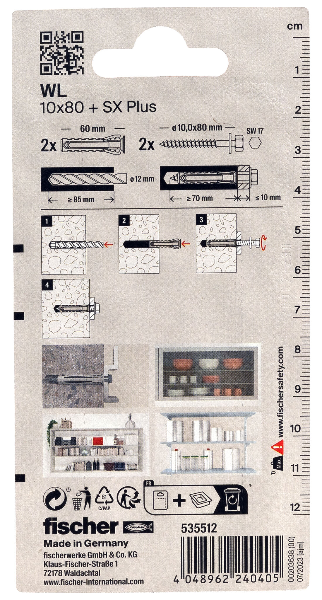 Packaging: "fischer WC and sanitary fixing WL 10 x 80 + SX Plus K SB-card"