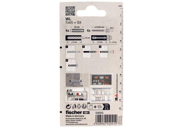 Packaging: "fischer Radiatorbevestiging WL 7 x 65 K blistercard"