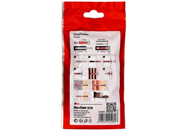 Packaging: "Cheville bi-matière DuoPower 8 x 40 sans vis"