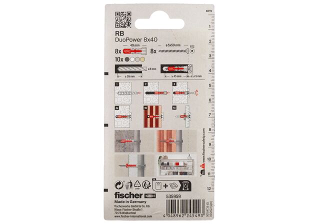 Packaging: "fischer polcrögzítő DuoPower 8 x 40"