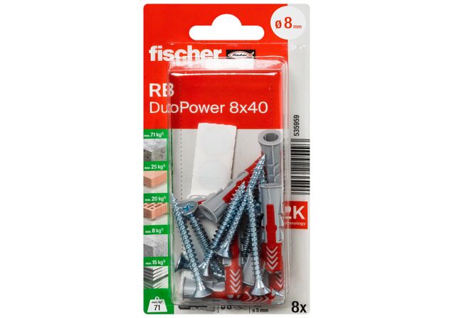 Packaging: "fischer Shelf fixing DuoPower 8 x 40"