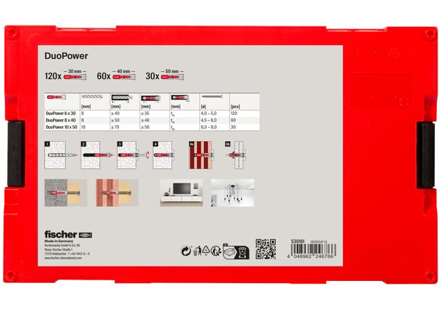 Emballasje: "fischer FixTainer - DuoPower universalplugg"