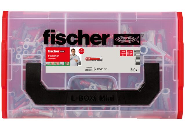Packaging: "fischer FixTainer - Chevilles tous matériaux fischer DuoPower"