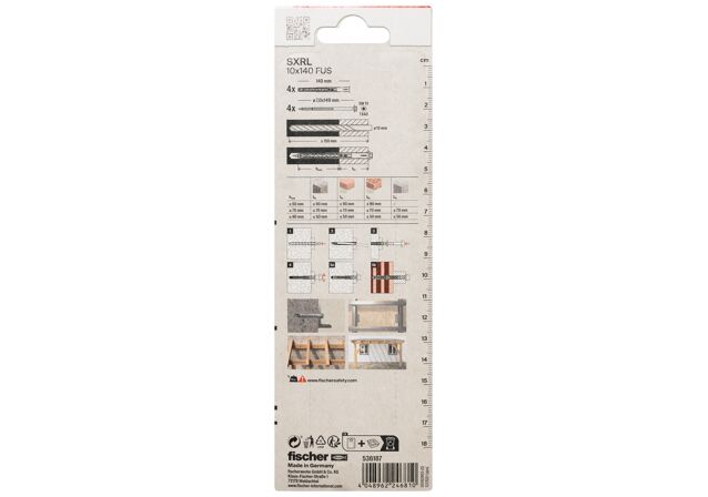 Packaging: "fischer Constructieplug SXRL 10 x 140 FUS zeskant kop"
